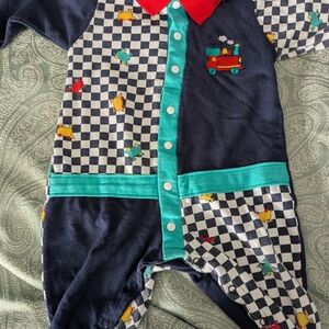 Sears Navy and Red Checkered Kids Footie